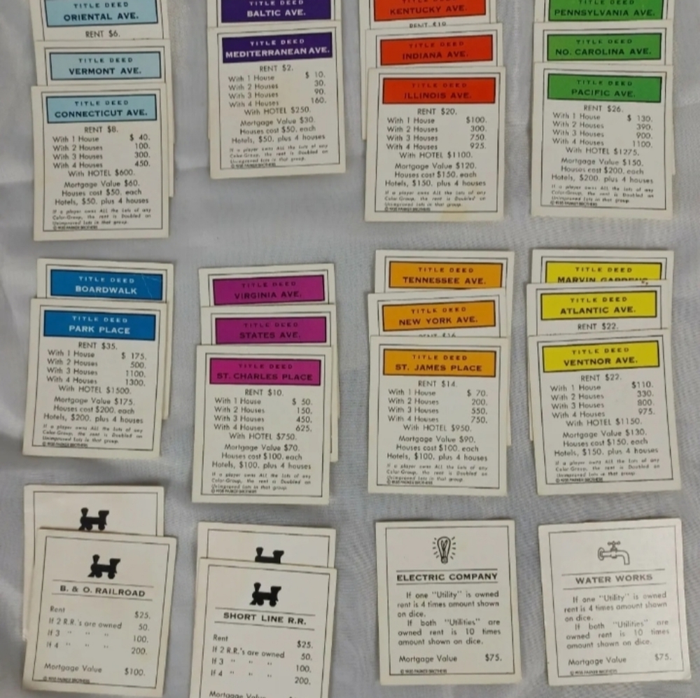Monopoly Board Game 1985 Replacement Parts Pieces Cards